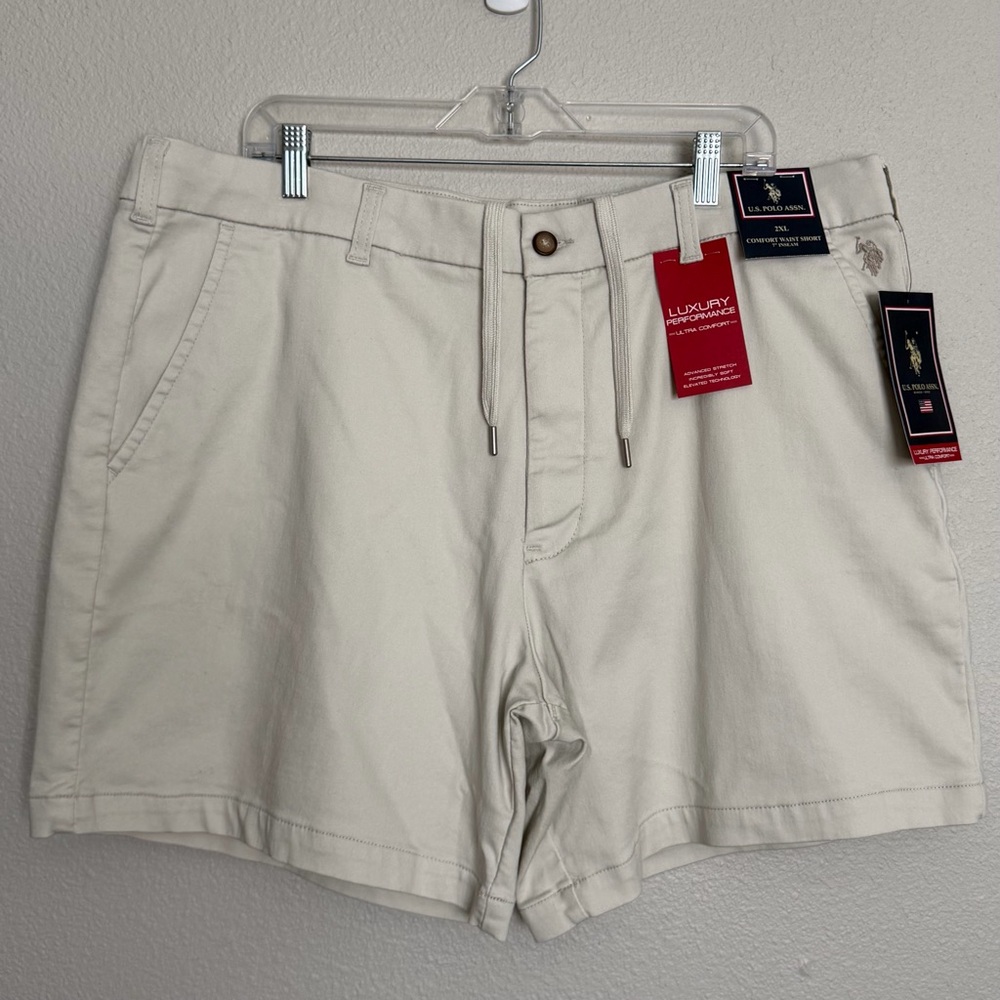 US Polo Assn. Men's Comfort Waist Shorts Size 2XL 7” Inseam Beige Khaki
